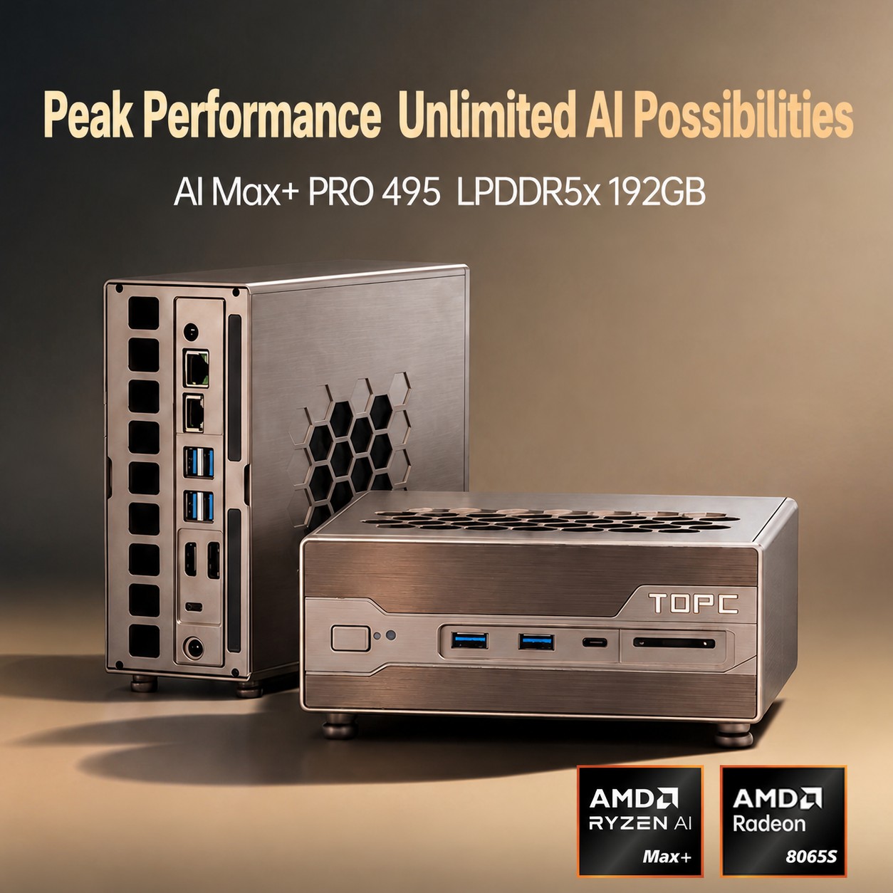 TOPC TXA2 — AI Mini Workstation, Ryzen AI Max+ PRO 495, 192 GB - Billede 3